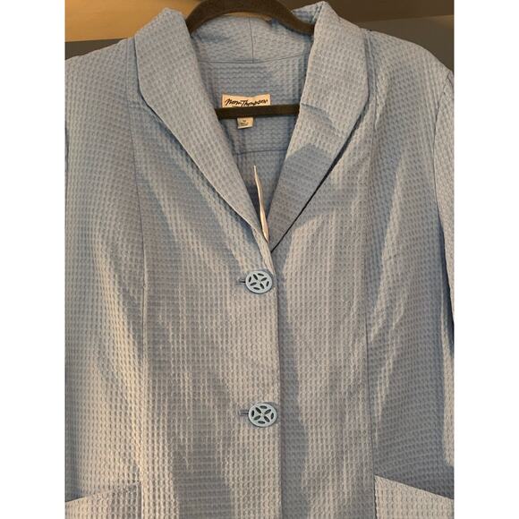 Norm Thomson Womans M Blazer Blue Waffle Knit Cotton 3 Button NWT Artsy Coastal - Picture 2 of 12